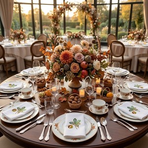 Serviettes de table en coton réutilisables à points d'ourlet, brodées de feuilles de châtaignier d'automne, élégantes pour les dîners, les mariages, les événements, la décoration de table - Product Image 2
