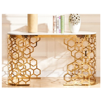 Table console en métal plaqué or de qualité supérieure, faite à la main, design gravé moderne, pour entrée, couloir, hôtel, bureau - Fabriqué en Inde