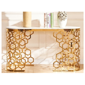 Mesas de Consola Hechas a Mano de la Mejor Calidad, Mesa Auxiliar de Consola de Metal Grabado y Chapado en Oro para Pasillo, Hotel, Oficina, Fabricación en India - Product Image 1