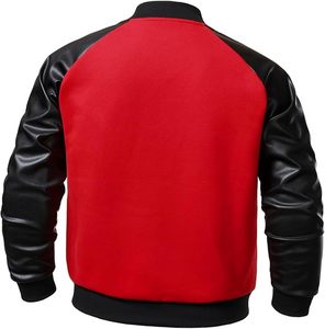 <b>Men's</b> <b>Red</b> Varsity <b>Jacket</b> PU <b>Leather</b> Sleeves Turn-down Collar Button Closure Casual Autumn Wear Regular Length - Product Image 4