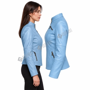 <b>Women's</b> Slim Fit <b>Leather</b> Biker Racer <b>Jacket</b> Breathable Stand Collar Zip Front Tailored <b>Moto</b> Outerwear Fashion Casual Streetwear - Product Image 5