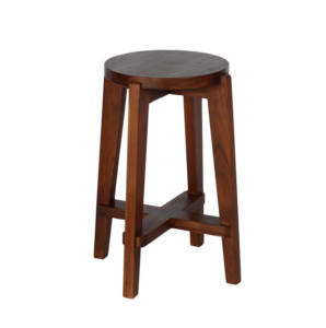 Taburete de Bar de Madera Maciza Estilo Moderno de Mediados de Siglo, con Asiento Redondo y Base Cruzada, Altura de Mostrador, Venta al por Mayor - Product Image 4