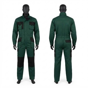 Combinaison de travail en polycoton sergé de qualité supérieure 240 GSM, vert foncé, noir, poches utilitaires, genouillères renforcées, logo personnalisé, uniforme - Product Image 1