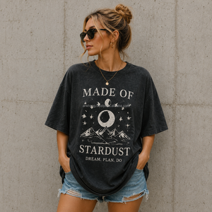 Camiseta estampada de manga corta con cuello redondo y gran tamaño para mujer, hecha de Stardust Dream Plan Do, 100% algodón, superventas - Product Image 1