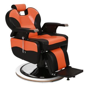 Poltrona da Barbiere in Pelle PVC Orangutan con Braccioli in Legno, Poggiapiedi in Ferro, Capacità 150kg, Colore Arancione - Product Image 2