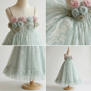 Robe de Soirée de Luxe pour Filles Elysian, Vert Menthe, Dentelle, Robe de Princesse, Corsage à Rosettes 3D, Maxi Tulle, Boutique Couture, Tenue Formelle pour Enfants - Product Image 3