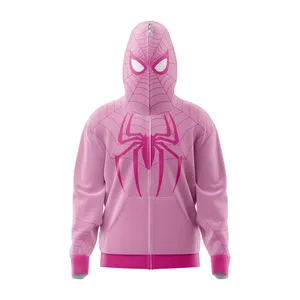 Sudadera con Capucha de Spiderman Rosa Unisex, Estampado Frontal Bordado, Ropa Casual de Otoño, Corte Regular, Tejido de Poliéster de Secado Rápido - Product Image 1