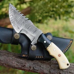 Custom Handmade ODM Industrial Grade Damascus Steel Straight Tracker <b>Knife</b> <b>Bone</b> <b>Handle</b> 10in Drop Point Camping Viking Art FH-169 - Product Image 1