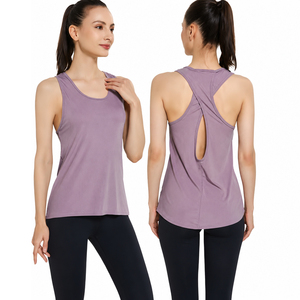 Camiseta de yoga sin mangas con espalda descubierta y tirantes acanalados para mujer, ligera, para fitness, entrenamiento y ejercicio. - Product Image 1
