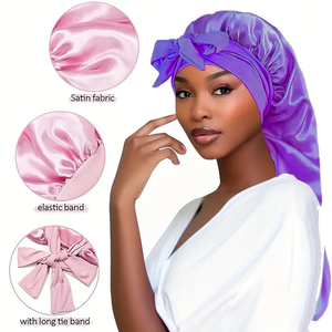 Bowknot Braid <b>Bonnet</b>, Unscented Satin Sleep Cap with Elastic Band and Long Tie for Women - Breathable Night Hair <b>Bonnet</b> - Product Image 4