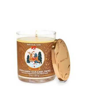 Pot à bougie en verre personnalisé 8oz, motif spirale cannelle-caramel, en soja, avec couvercle festonné doré, pour décoration de boulangerie et café - Product Image 1