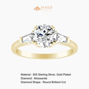 Anillo de Lujo Chapado en Oro con Moissanita de Corte Redondo Clásico para Mujer, Regalo de Joyería para Compromiso, Boda o Aniversario, Estilo Americano - Product Image 6
