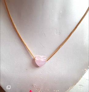 Bijoux les plus chauds coeur forme Rose Quartz pierre collier 10 mm de taille 925 argent plaqué or lunette ensemble collier cadeau pour elle - Product Image 1