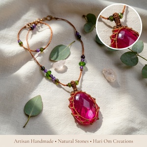 สร้อยคอจี้แมคราเม่สีชมพูมังงะทำมือประดับมุกน้ำจืดเคลือบแพลตตินั่มสไตล์โบโฮสำหรับงานปาร์ตี้ - Product Image 5