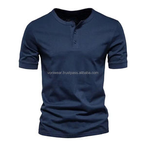 เสื้อยืดคอวีผู้ชายสไตล์วินเทจ แขนสั้น ผ้าถัก ยับยาก ลายเรียบ สำหรับฤดูร้อน - Product Image 2
