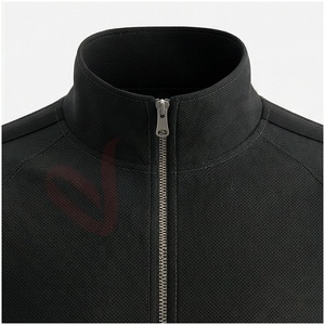 Chaqueta Deportiva Negra para Hombre, Manga Larga, Cuello Alto, Cierre Frontal, Color Sólido, Transpirable, Corte Regular, para Otoño - Product Image 4