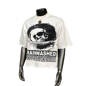 เสื้อยืดผู้ชายลายกราฟิกสไตล์วินเทจ ประดับเพชรเทียม ทรงโอเวอร์ไซส์ สตรีทแวร์ ผ้าฝ้าย - Product Image 5