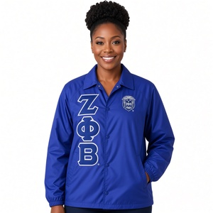 Zeta Phi Beta - Suéter de Invierno Tejido con Letras Griegas Bordadas en Azul Marino, Botón a Presión con Escudo Plateado, Sororidad - Product Image 1