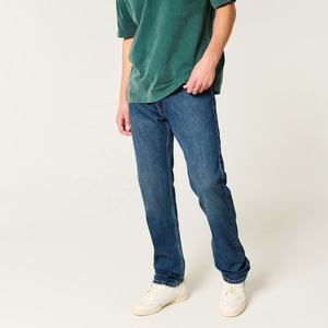 Pantalones vaqueros de mezclilla de calidad superior Pantalones vaqueros rectos ajustados de lavado oscuro para hombre Pantalones vaqueros clásicos informales para hombre - Product Image 4