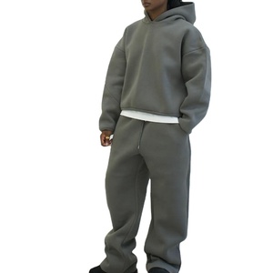 Ensemble de pantalons de survêtement à capuche épais coupe boxy surdimensionnée pour hommes avec logo imprimé personnalisé (broderie par transfert thermique) respirant - Product Image 3