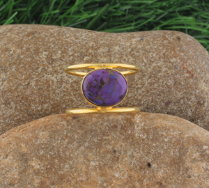 Wholesale 18K <b>Gold</b> Plated Silver <b>Turquoise</b> Gemstone Bezel Set Double Band Open Split Shank Party <b>Ring</b> Jewelry - Product Image 5