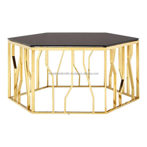 Table basse de conception européenne à base en cage dorée avec finition brillante attrayante Design intelligent pour le salon et l'extérieur - Product Image 4