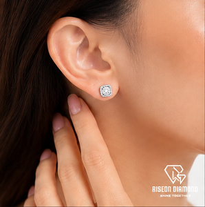 Cushion Halo Stud Earrings 18K White Gold Silver Plated Lab Grown Diamond Pave <b>Cluster</b> Brilliant Luxurious Bridal Fine Jewelry - Product Image 6