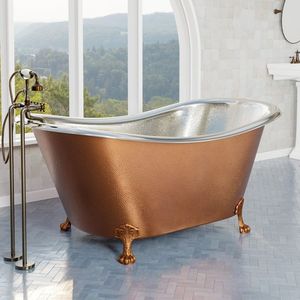 Hammered Copper Oval Antique Clawfoot Freestanding Bathtub Luxury Vintage Eco-Friendly Soaking Tub with Ornate Design - Product Image 2
