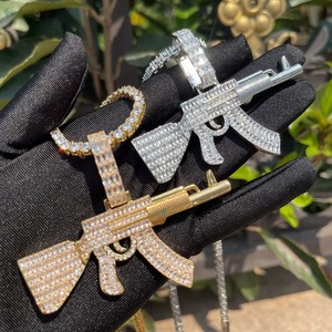 Colgante de Hip Hop con diseño de pistola AK47 de Moissanita, Plata 925 con baño de rodio, Corte Baguette y engaste de canal, Joyería para hombre de uso diario - Product Image 6