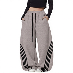 Pantalon de jogging droit rayé personnalisé pour femme, conception anti-boulochage respirante avec cordon de serrage, modèle ODM sur mesure - Product Image 1