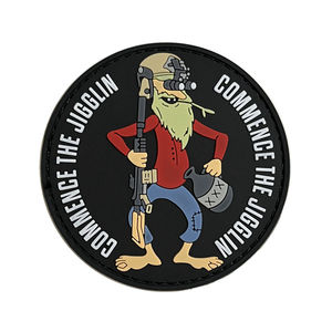 Patch en caoutchouc 3D rond à coudre avec motif en relief, personnage de pirate et texte - Commence The Jiggin - Product Image 2