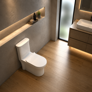 WC monobloc allongé NOVA, à poser au sol, à siphon en S, double chasse, en céramique, design contemporain, 1,0-1,28 GPF, facile à nettoyer, pour salle de bain - Product Image 4