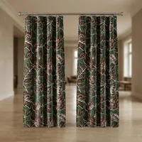 Rideau en velours de style vintage, vert Oxfard, motif floral, draperies modernes, style velours de coton de luxe, décoration en velours de coton de luxe