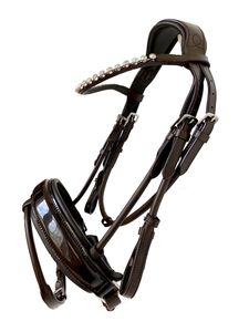 Bride de cheval rembourrée Annabelle Equestrian avec frontale en cuir roulé, noir et marron, accessoire d'équitation, bride rembourrée douce - Product Image 5