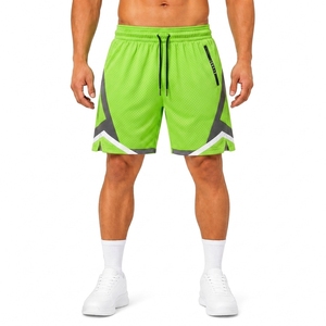 <b>Men's</b> <b>Green</b> Geometric Mesh <b>Shorts</b> Quick Dry Drawstring Sporty Workout Gym Fitness Training <b>Shorts</b> with Pockets - Product Image 1