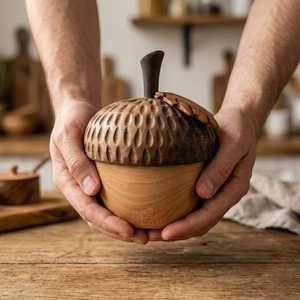 Tasse à boire en bois façonnée à la main en forme de gland, tasse en bois à grain naturel, vaisselle écologique pour la table quotidienne - Product Image 4