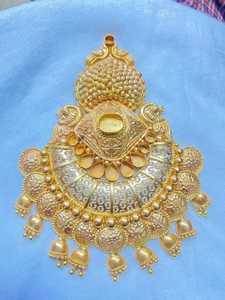 22K <b>Solid</b> <b>Gold</b> Romantic Traditional Temple Jewelry <b>Pendant</b> Intricate Peacock Motifs Hanging <b>Gold</b> Jhumka Ghungroos Wedding Party - Product Image 2