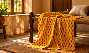 Hand Block Printed <b>Yellow</b> Lightweight Cotton Fabric Wholesale Traditional Ethnic <b>Accessories</b> Material Dress Crafting <b>Home</b> Girls - Product Image 3
