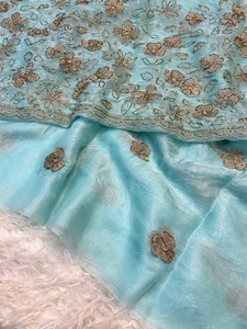 Sari de seda bicolor Space Silk con blusa de diseño Shree Fendy Leaf con bordado a mano, 100% tela pura, ecológico, de secado rápido, tejido para fiestas. - Product Image 3