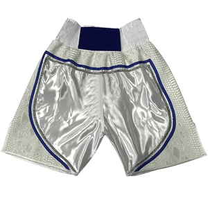 Shorts de Muay Thai en satin argenté de qualité supérieure avec empiècements en peau de serpent - Trunks de boxe professionnels - Équipement MMA à taille haute élastique - Product Image 4