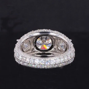 Hip Hop Style Cluster Diamond Engagement <b>Ring</b> with Micro Pave <b>Dome</b> Design Rhodium Plated 925 Sterling Silver Prong Setting - Product Image 3