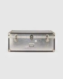 Charcoal Grey Steel <b>Suitcase</b> Duo Copper Latch Accents Open Lid Portable Bedroom Blanket Clothing Organizer Bin Trunk Box - Product Image 2