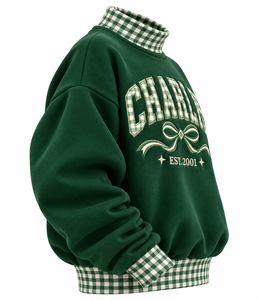 Sweat-shirt surdimensionné à col montant pour femme avec logo personnalisé, 100 % coton molletonné, broderie et impression, streetwear hiver automne, pull - Product Image 6