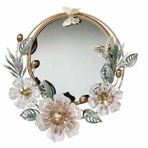 Espejo de pared de Metal redondo Floral de alta calidad, espejo de pared de Metal hecho a mano, marco de espejo decorativo a precio mayorista - Product Image 6