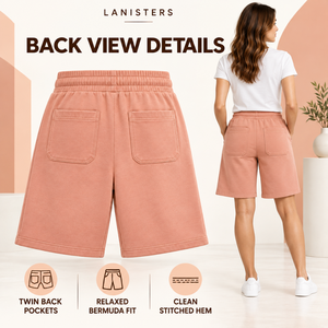 Lanisters Industries <b>Womens</b> Cotton Fleece 300g Bermuda <b>Shorts</b> Knee Length <b>Elastic</b> Drawstring <b>Waist</b> Side Pockets Regular Fit - Product Image 4