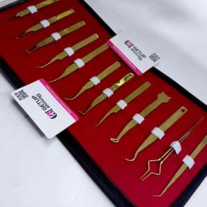 GETUP BROWS Pince à épiler pour cils plaquée or, ensemble d'outils de précision, emballage en étui - Product Image 2