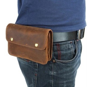 Vintage Style Genuine Leather Zipper Closure Waterproof Unisex Letter Pattern Handmade High Quality Leather Waist Bag - Product Image 5