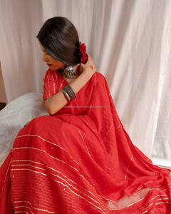 เสน่ห์ชาติพันธุ์ของผู้หญิงผ้าฝ้ายและผ้าลินิน Saree cerise สีชมพูกับเทพธิดาแห่งความรักสวมใส่นี้ที่จะทำให้เทพธิดาทั้งหมดตกอยู่ในความรัก - Product Image 6