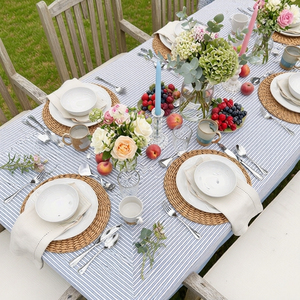 Two Stripe Starlight Hand Block Printed Cotton Tablecloth 180x270cm Handmade Designer Premium Dining <b>Table</b> Home Decor Gift - Product Image 5