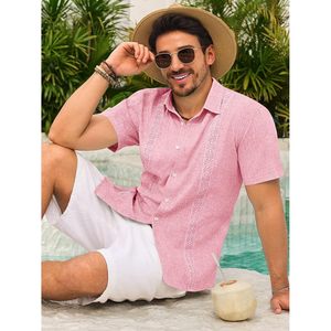 2025 camisa Guayabera para hombre 100% algodón botón abajo cubano Casual manga corta XL para verano playa mexicana boda Tops - Product Image 4